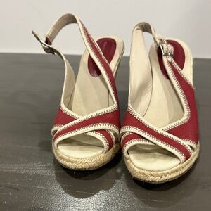 Banana Republic Red and Cream Espadrille Slingbacks